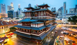 Buddha Toothe Relic Temple ,China Town area in Singapore with twilight time.